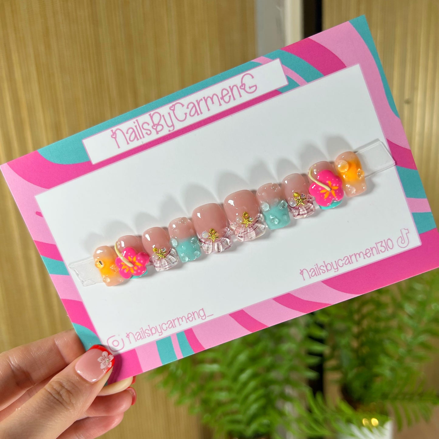 3D hibiscus Acrylic Press on nails