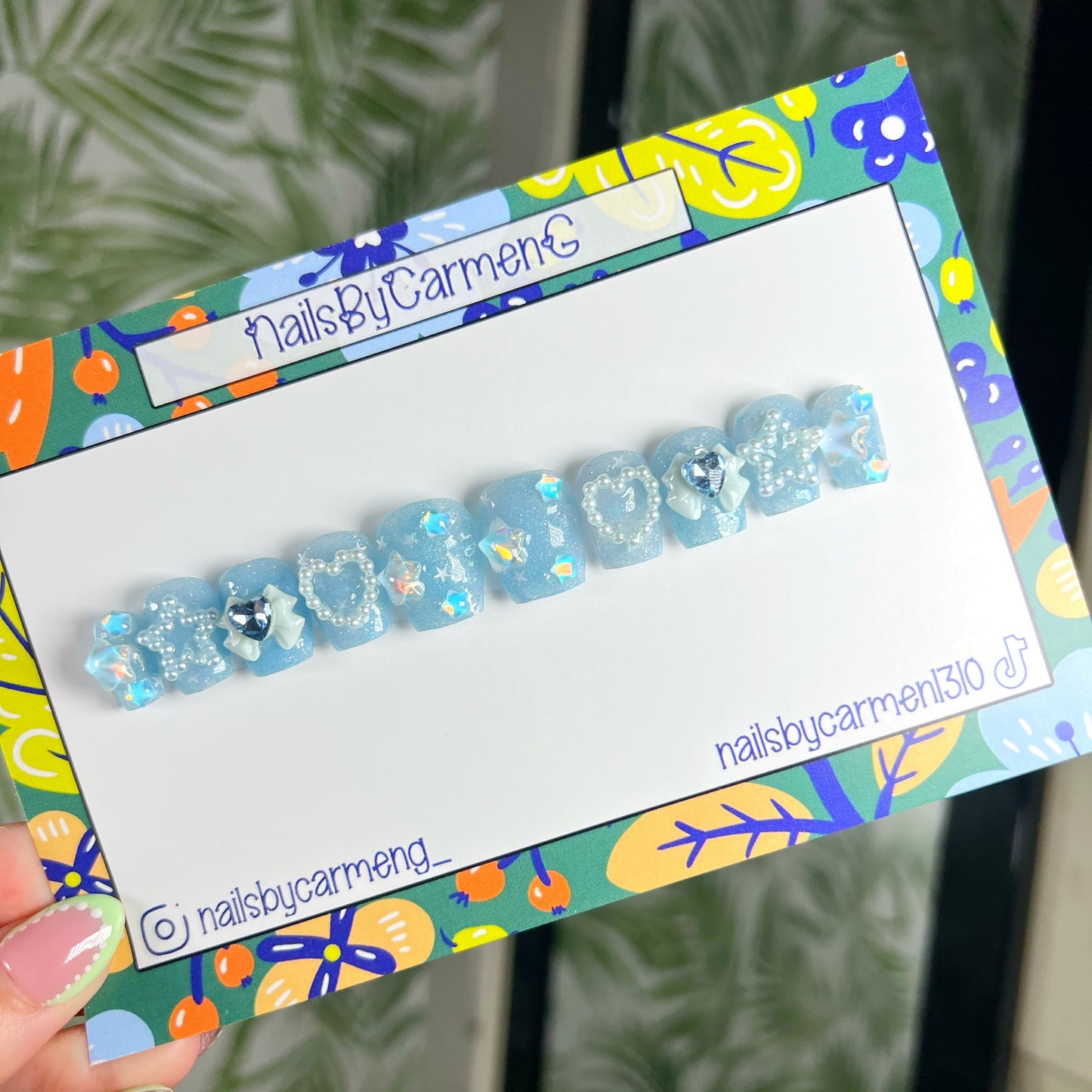 Blue jelly Charms Acrylic Press on nails