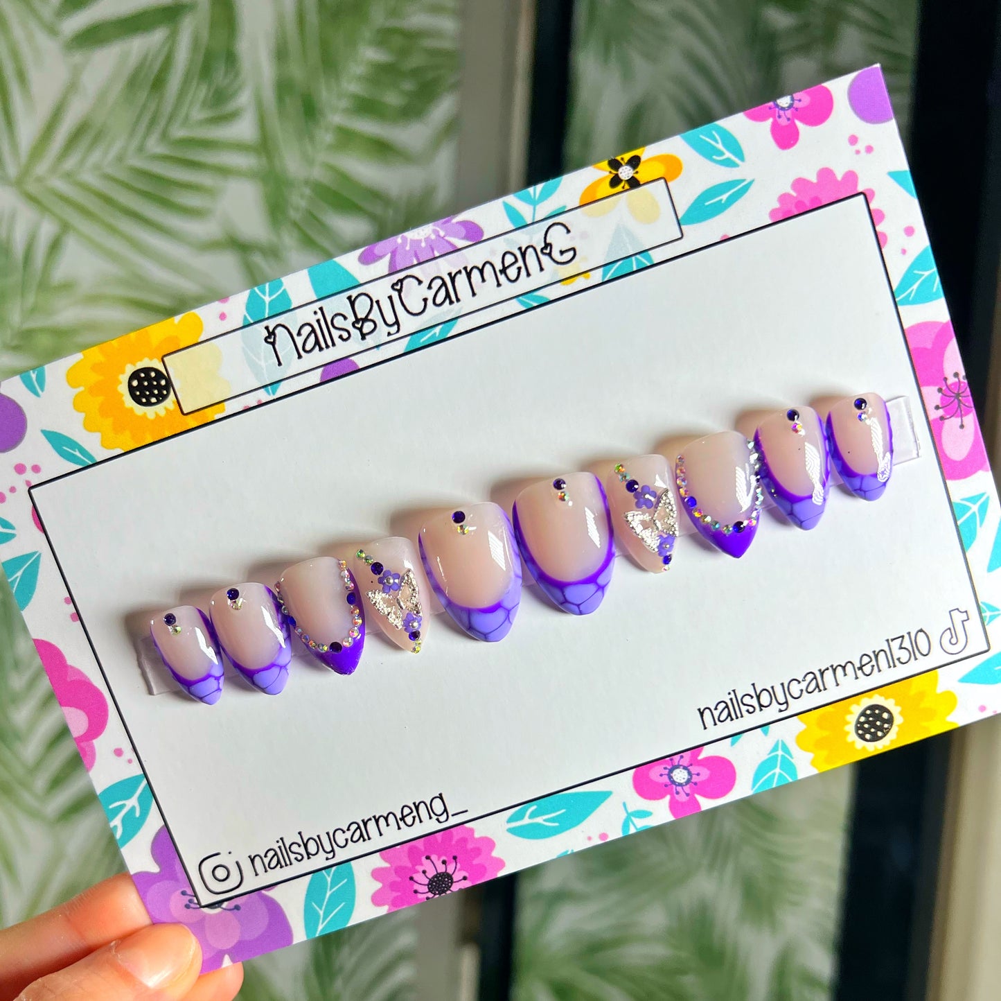 Purple Butterfly French tip Acrylic Press on nails