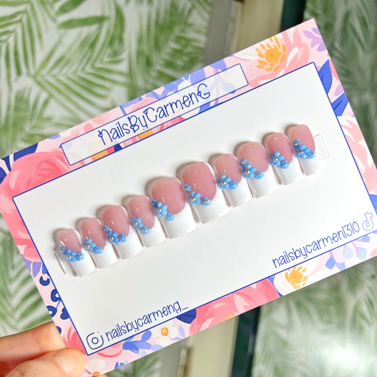 Something Blue White French Tip Acrylic Press on nails