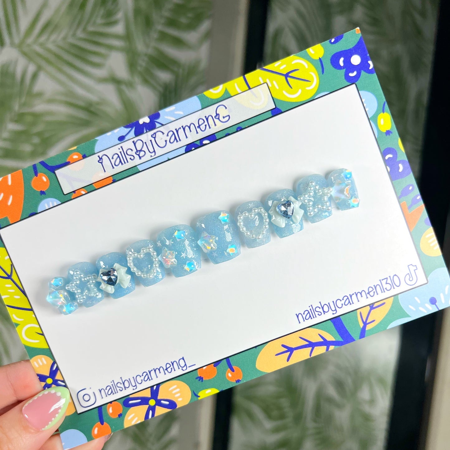 Blue jelly Charms Acrylic Press on nails