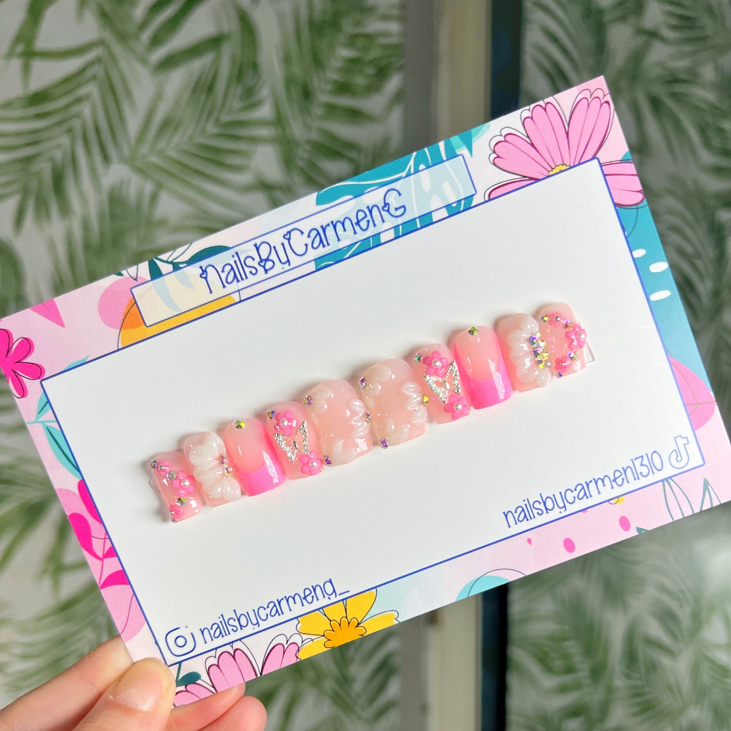 3D flowers and butterflies Acrylic Press on nails