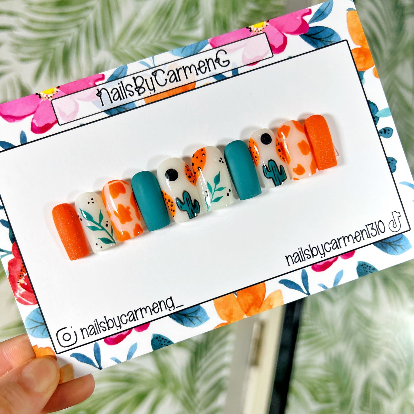 Western Cactus Acrylic Press on nails