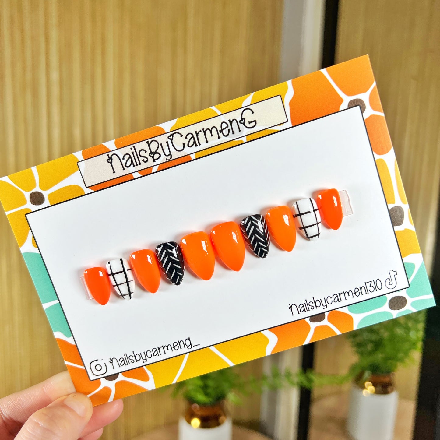 Orange plaid Acrylic Press on nails