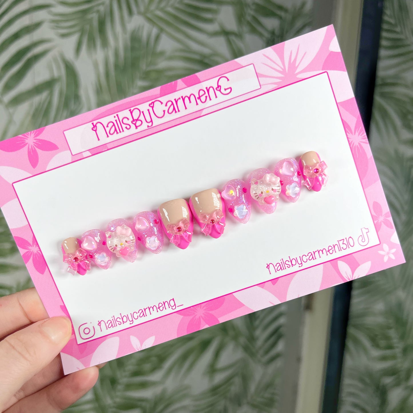 Pink charms Acrylic Press on nails