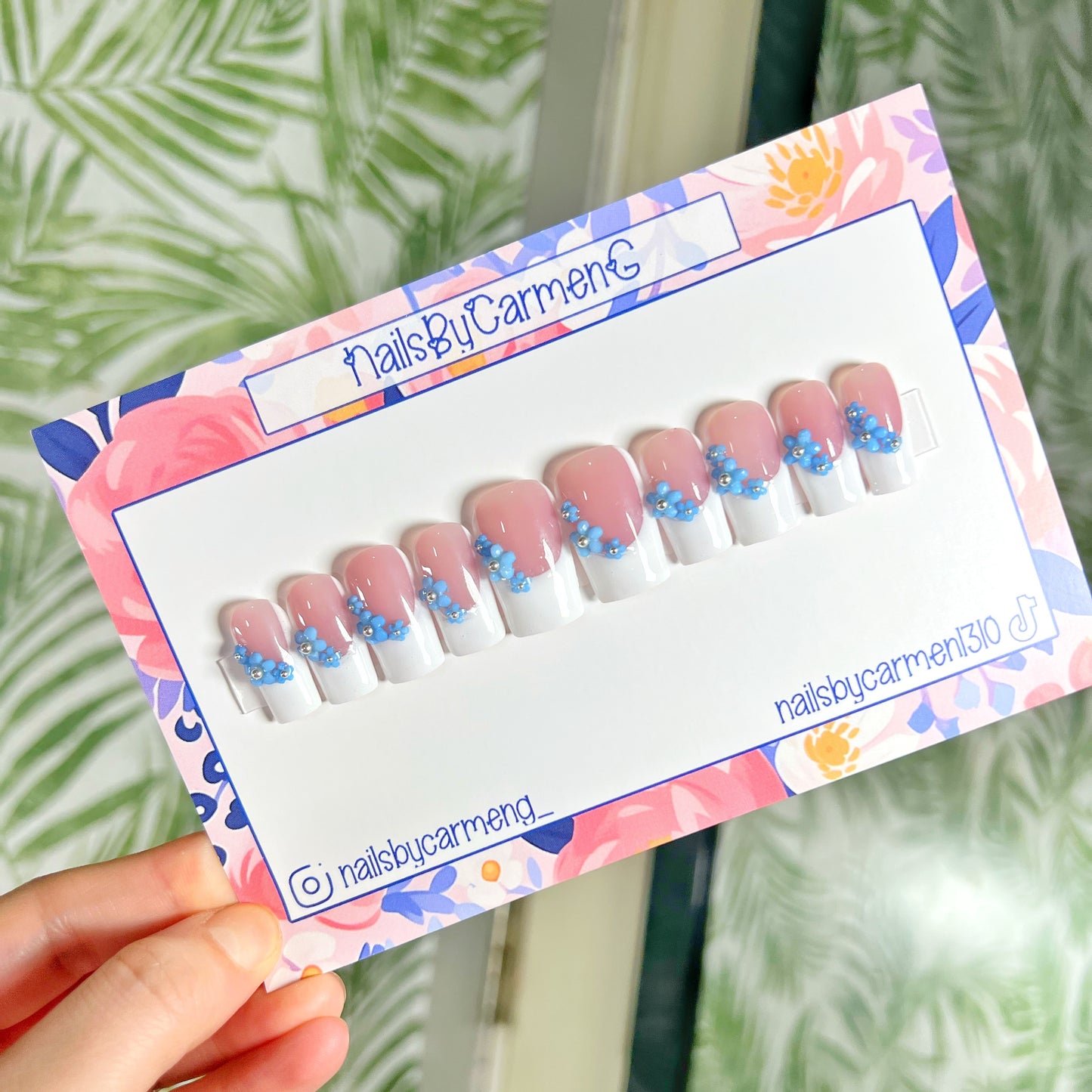 Something Blue White French Tip Acrylic Press on nails