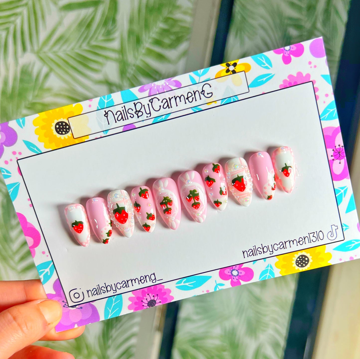 Strawberry pearl’s coquette Acrylic Press on nails