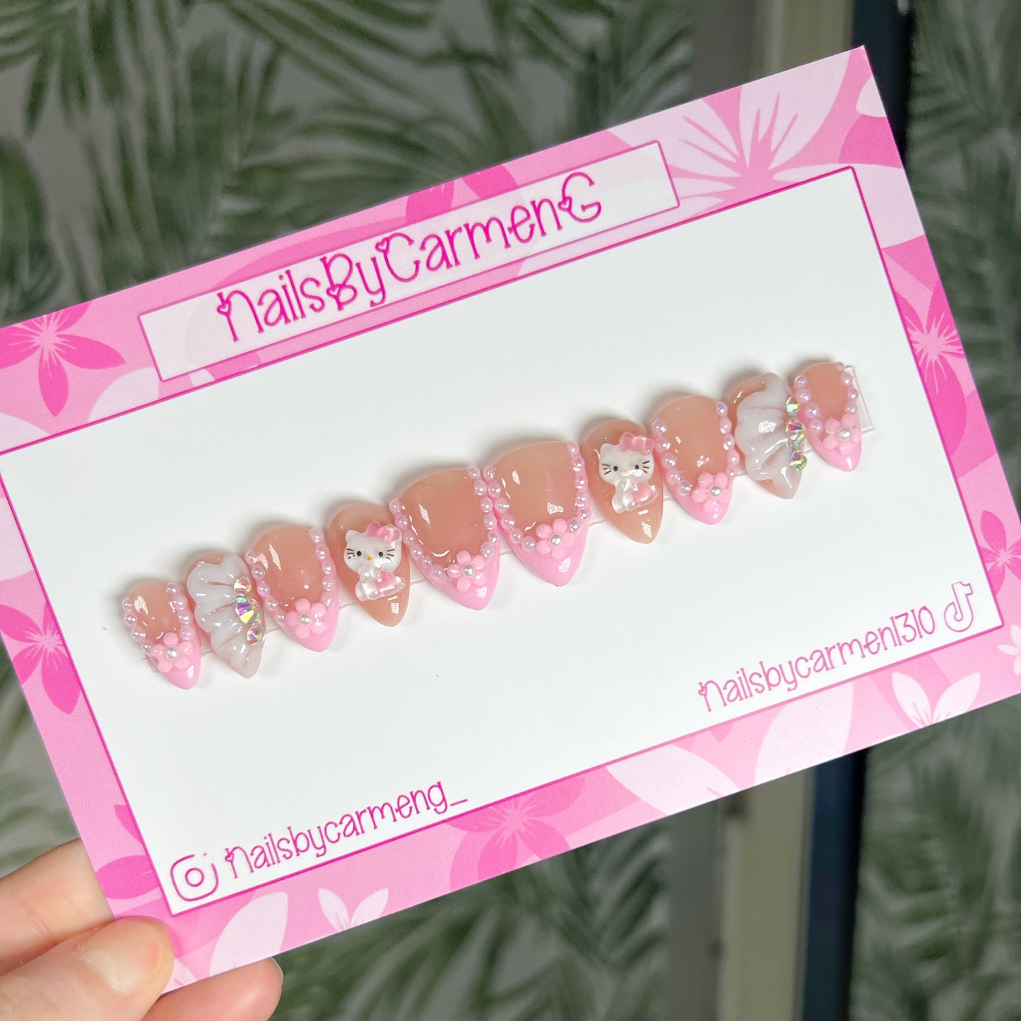 Pastel pink charms Acrylic Press on nails