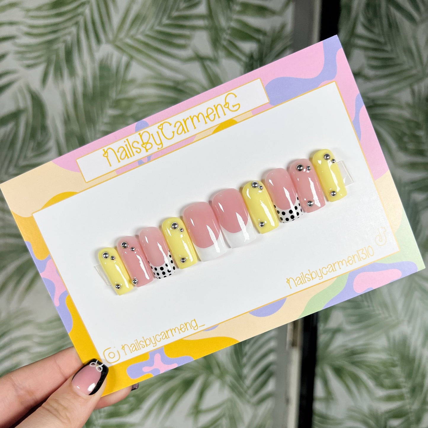 Yellow polka dot French tip Acrylic Press on nails