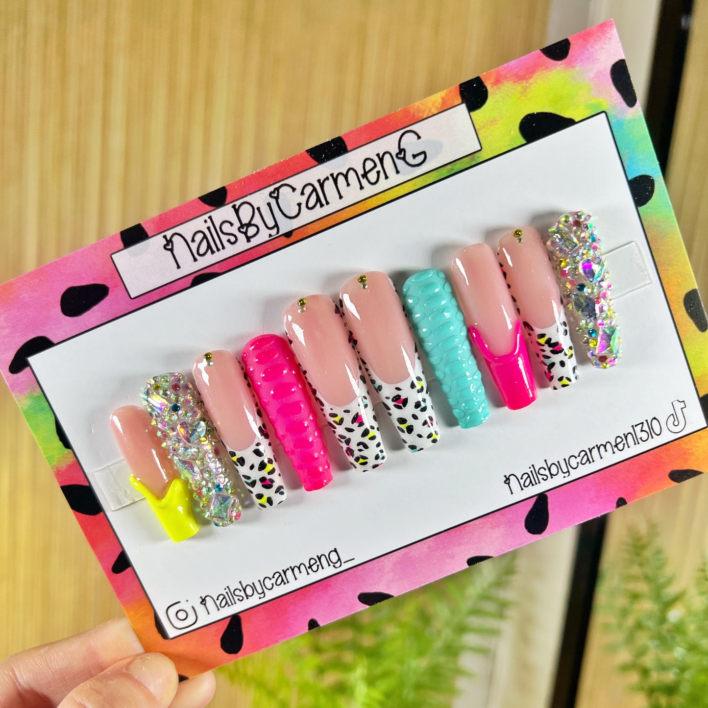 3D Cheetah Print Acrylic Press on nails