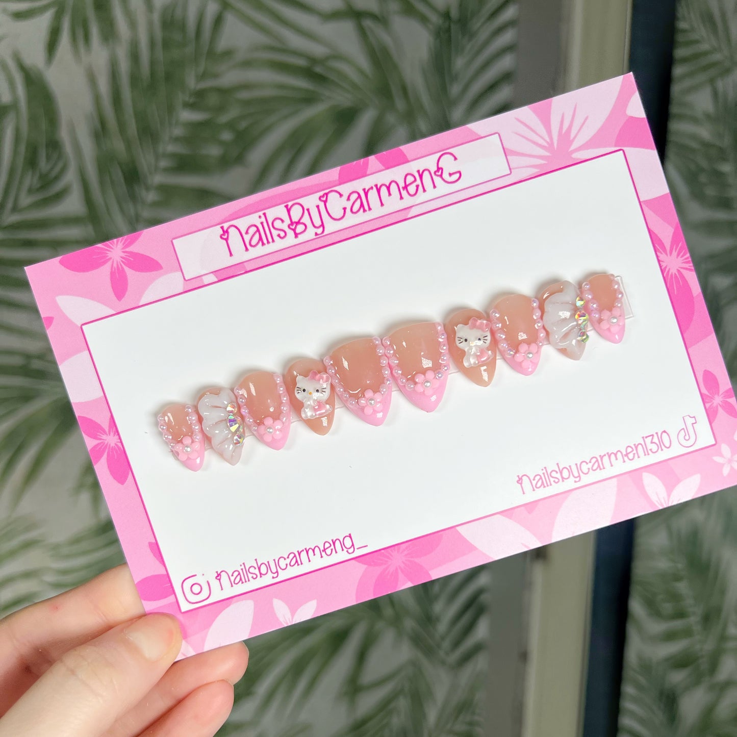 Pastel pink charms Acrylic Press on nails