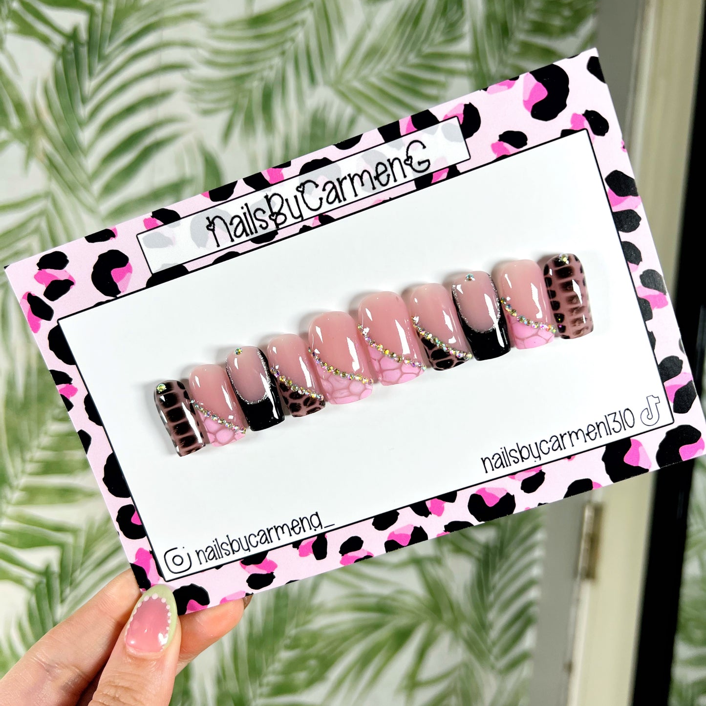 Black and Pink snake print Acrylic Press on nails