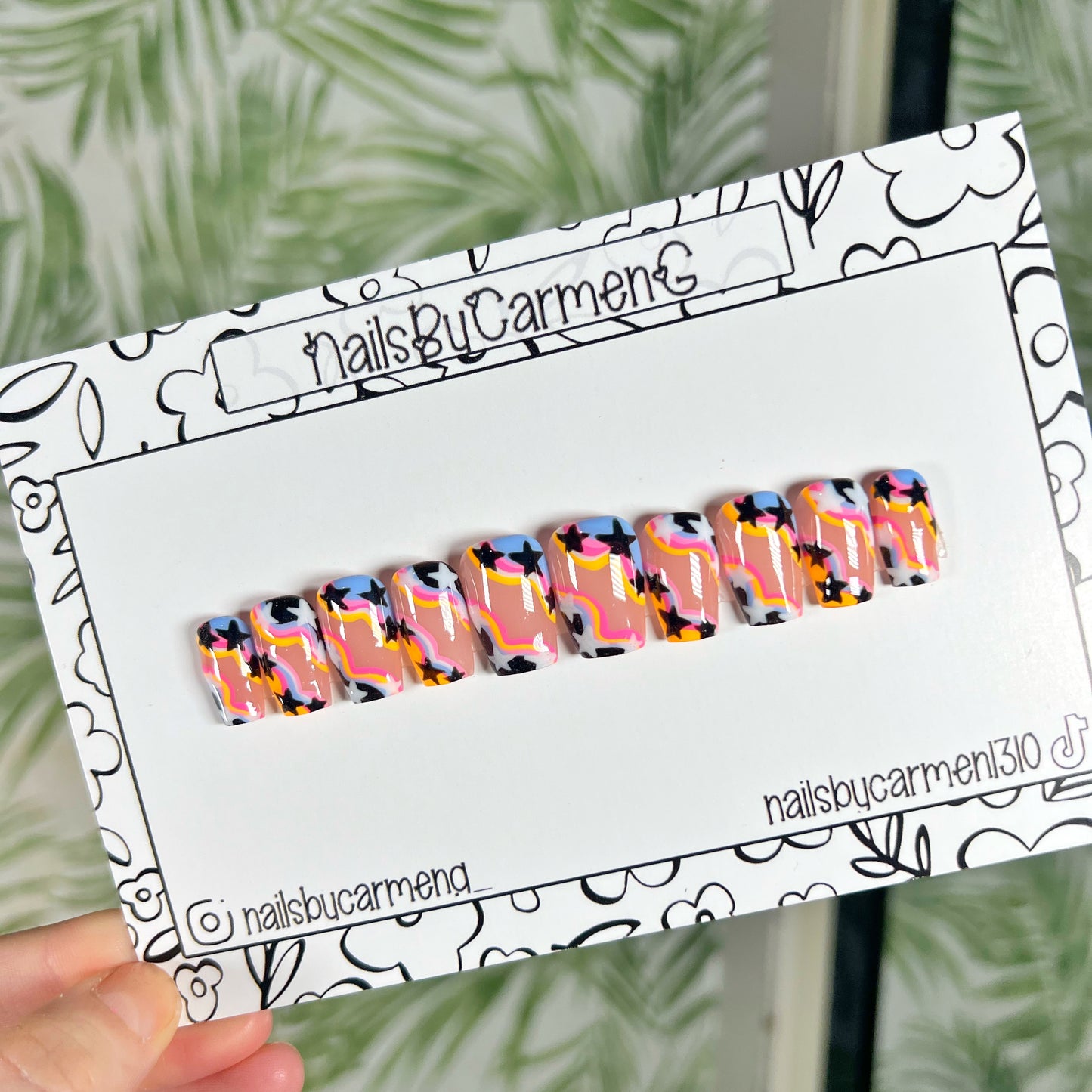 Rainbow stars Acrylic Press on nails