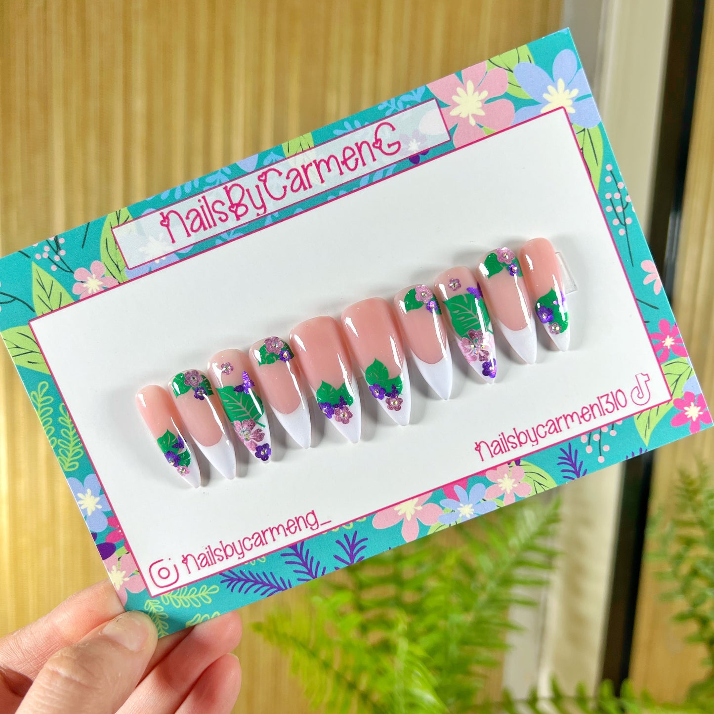 Butterfly and hibiscus French tip Acrylic Press on nails