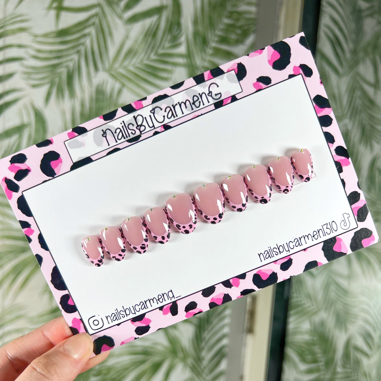 Pink Leopard Print French Tip Acrylic Press on nails
