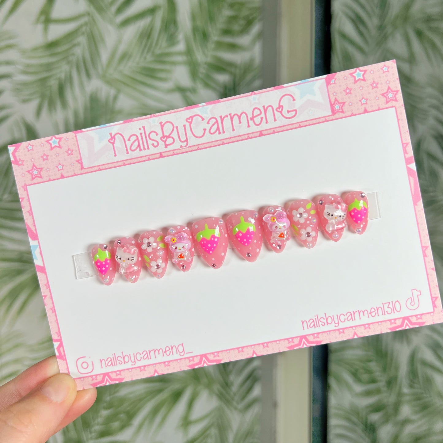 Strawberry Melody and Kitty charms Acrylic Press on nails