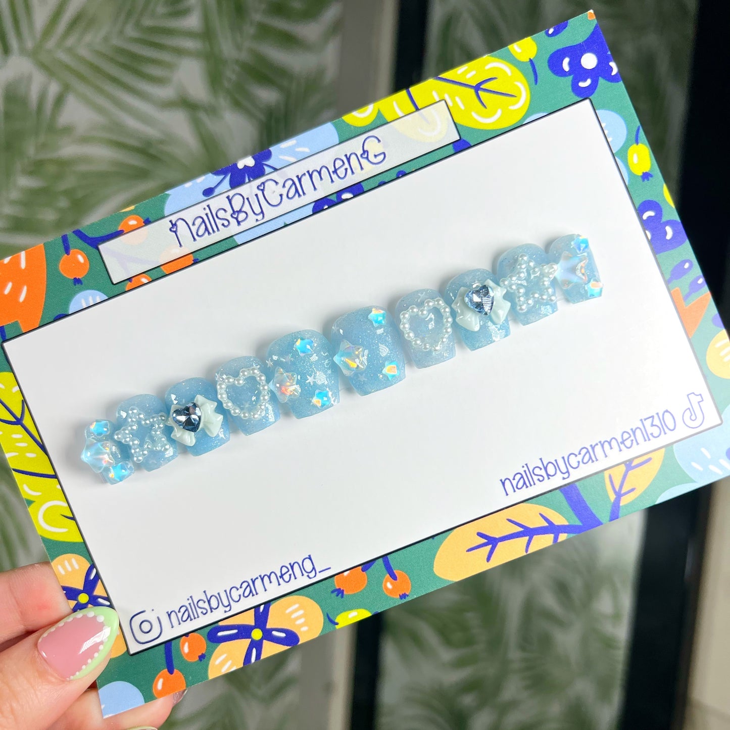 Blue jelly Charms Acrylic Press on nails