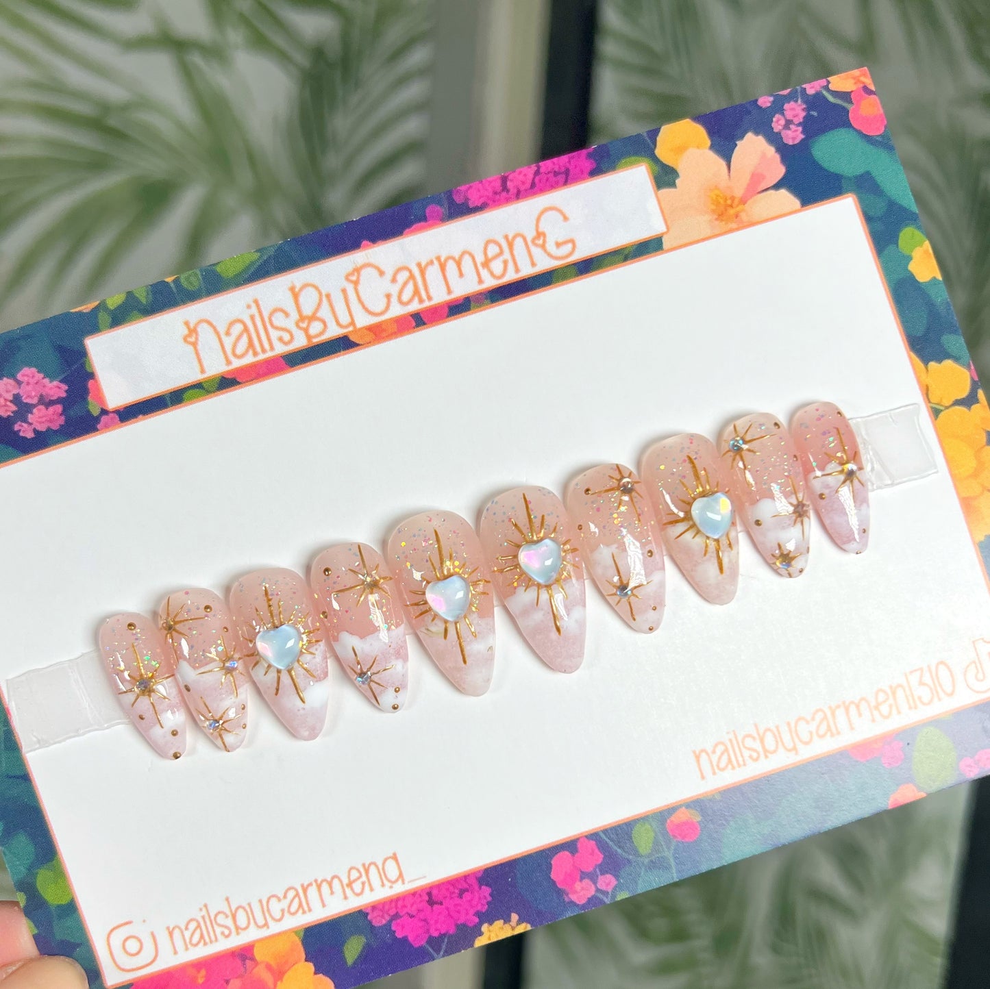 Celestial hearts Acrylic Press on nails