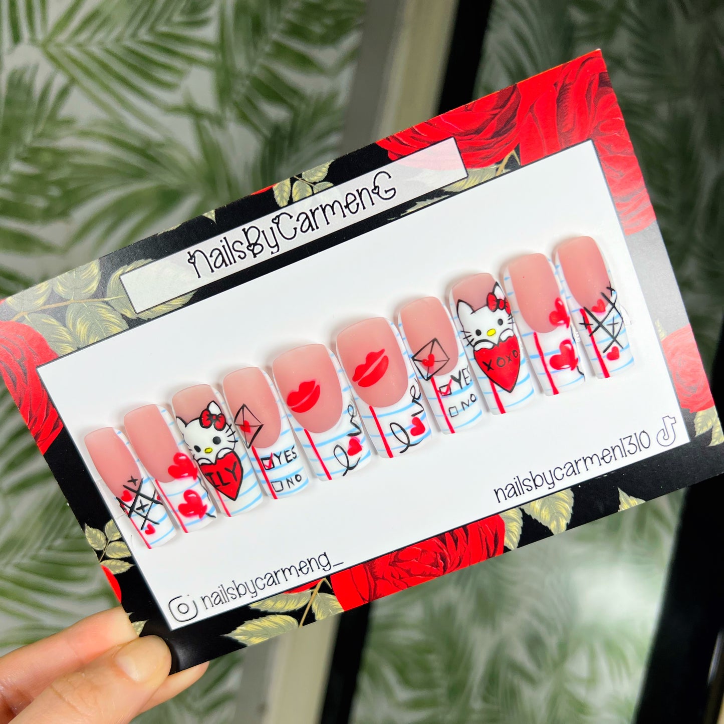 Hello Kitty Love French tip Acrylic Press on nails