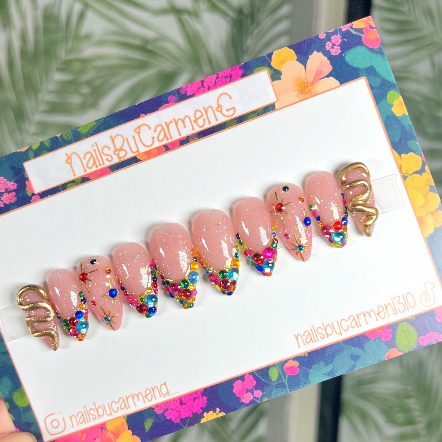 Colors rhinestone French tip Acrylic Press on nails