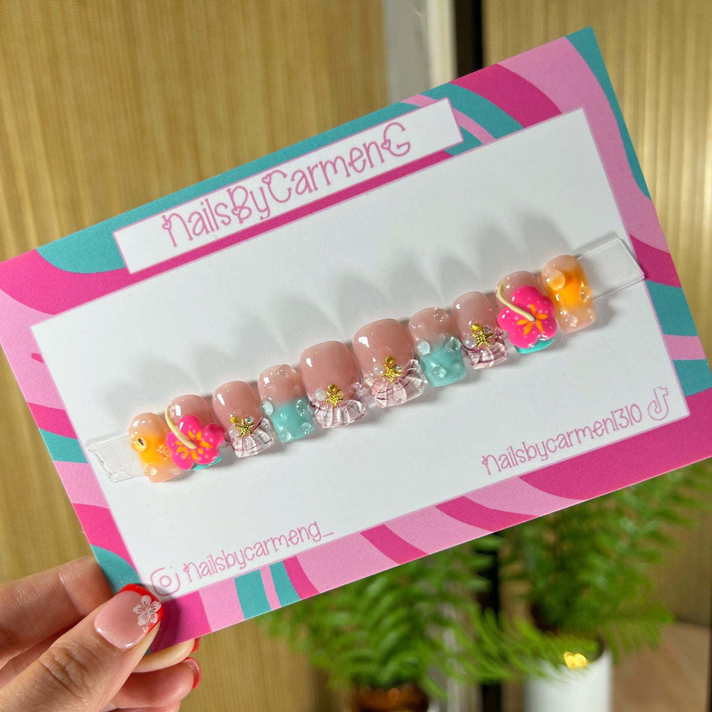 3D hibiscus Acrylic Press on nails