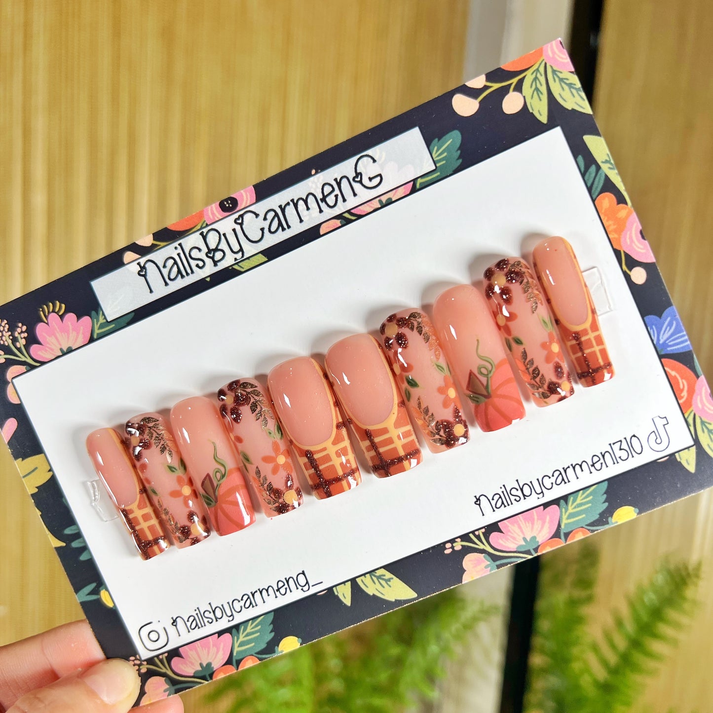 Pumpkin plaid Acrylic Press on nails