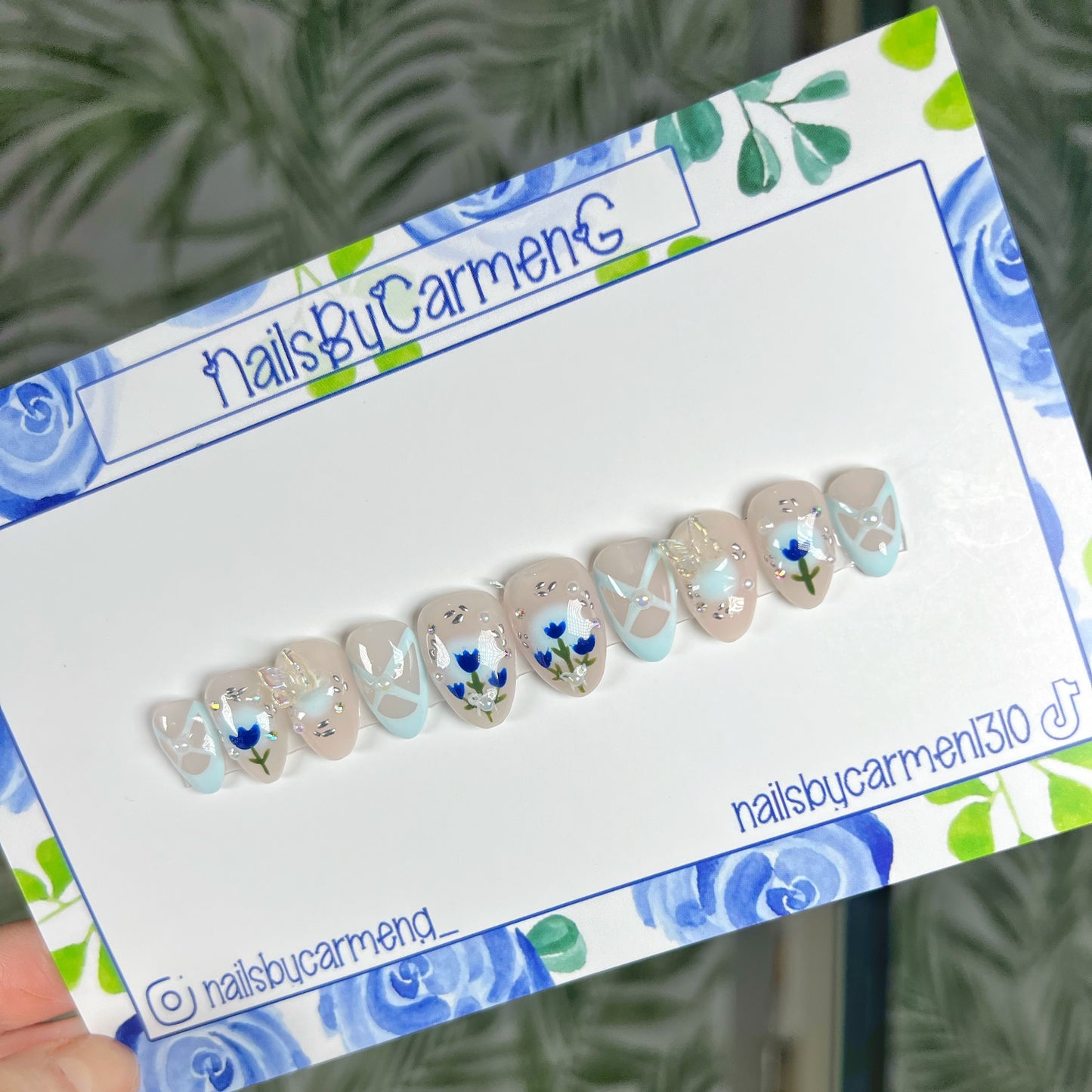 Ballerina blue tulips Acrylic Press on nails