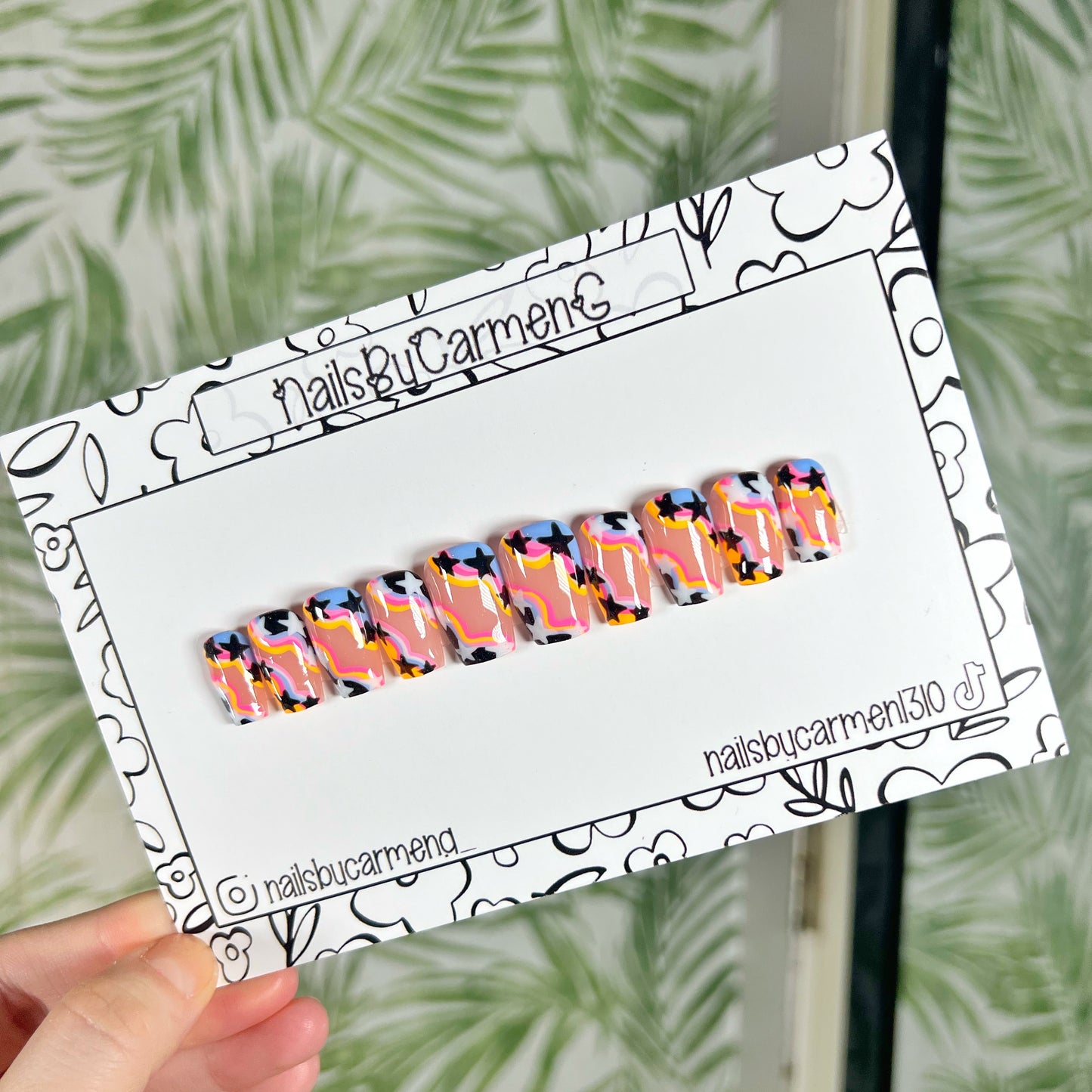 Rainbow stars Acrylic Press on nails