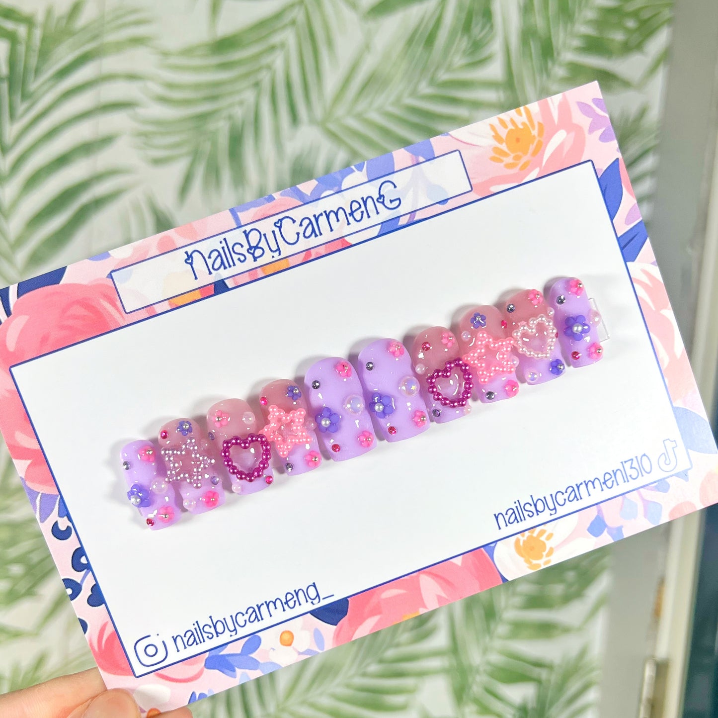 Purple and pink Charms Acrylic Press on nails