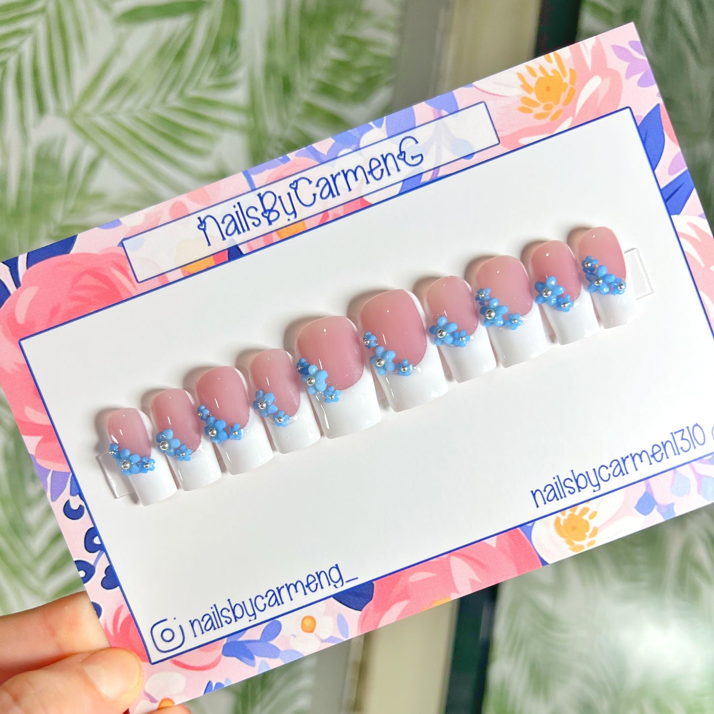 Something Blue White French Tip Acrylic Press on nails