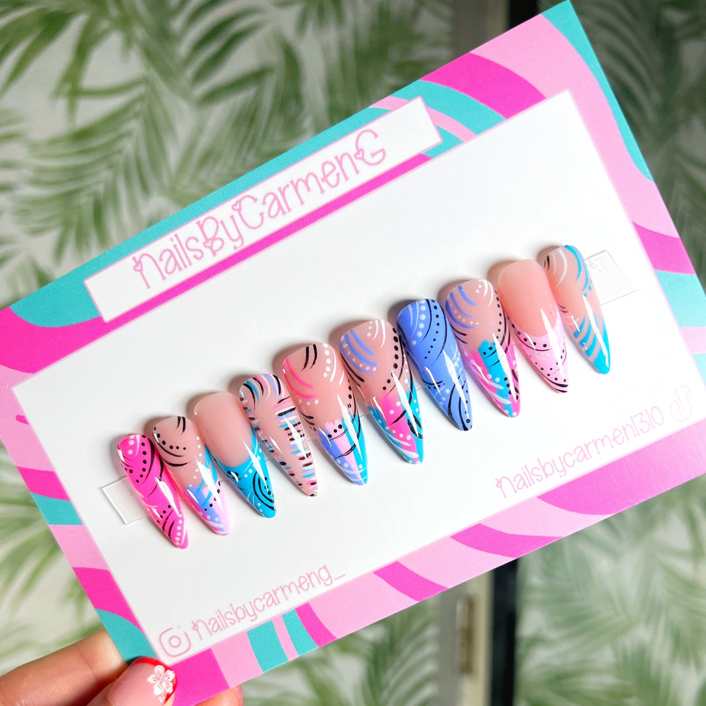 90’s blue and pink Acrylic Press on nails