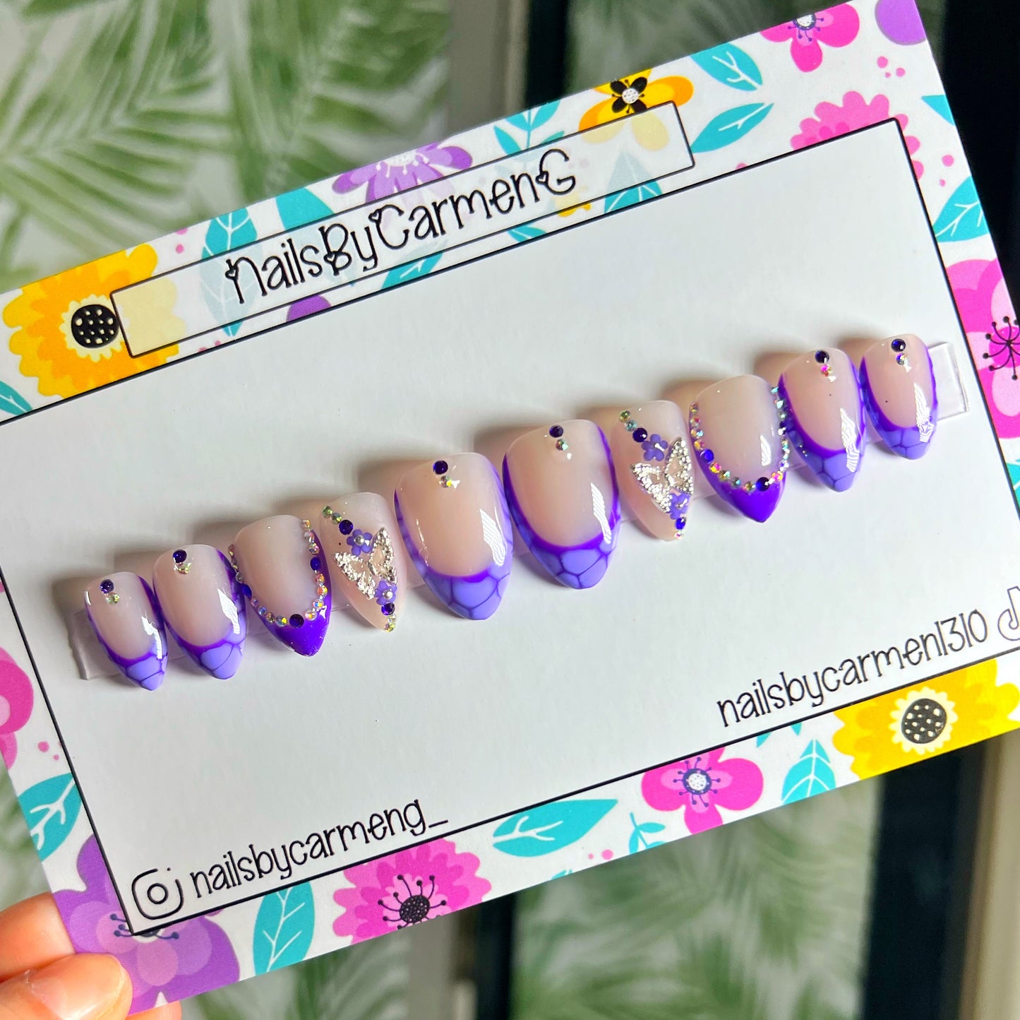 Purple Butterfly French tip Acrylic Press on nails