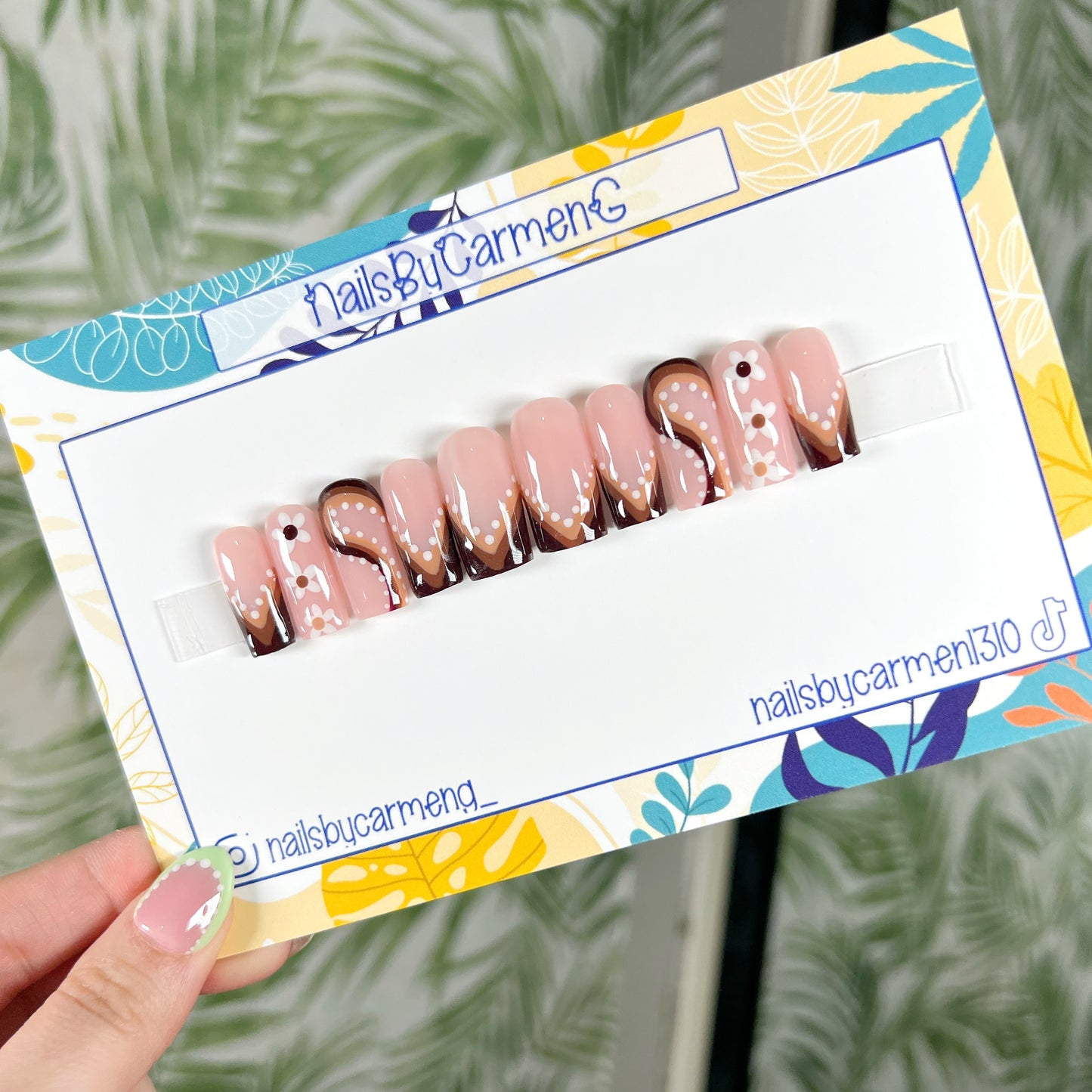 Brown Swirls French Tip Acrylic Press on nails