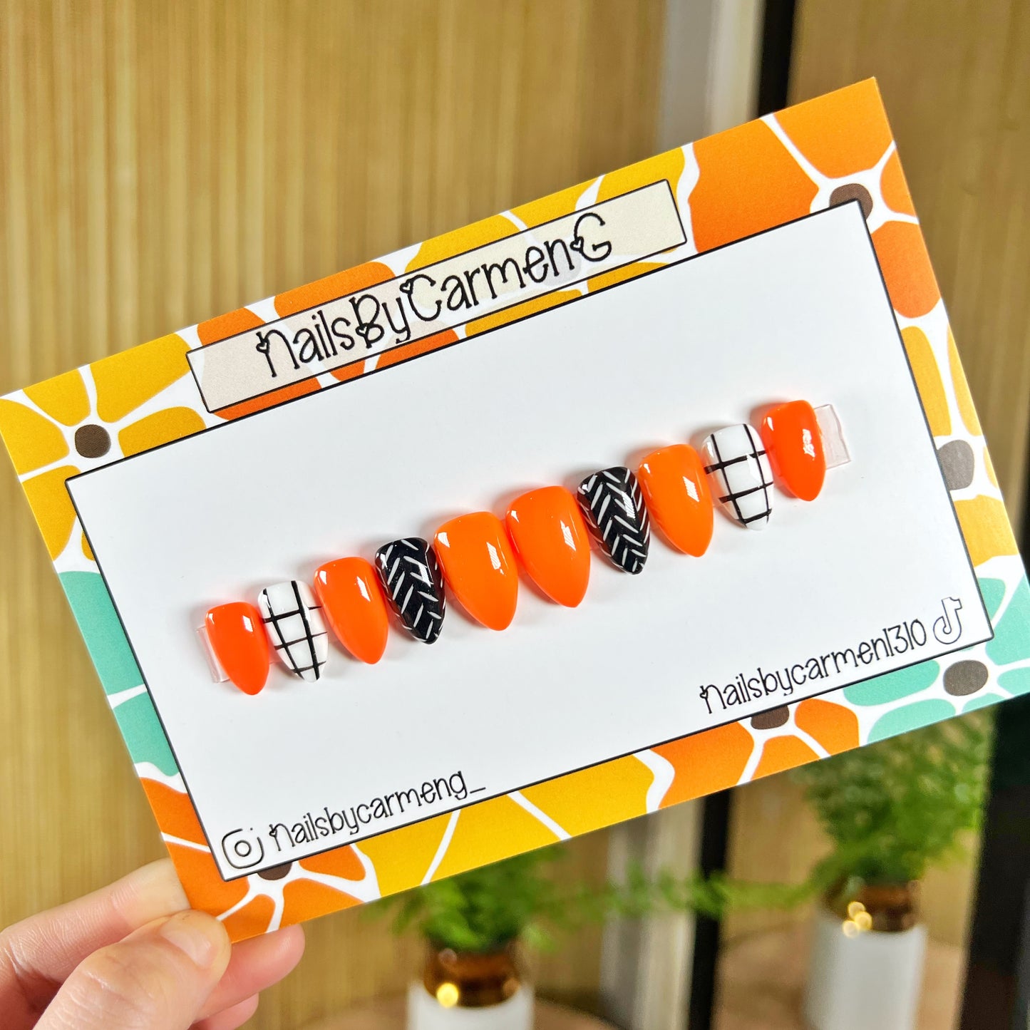 Orange plaid Acrylic Press on nails
