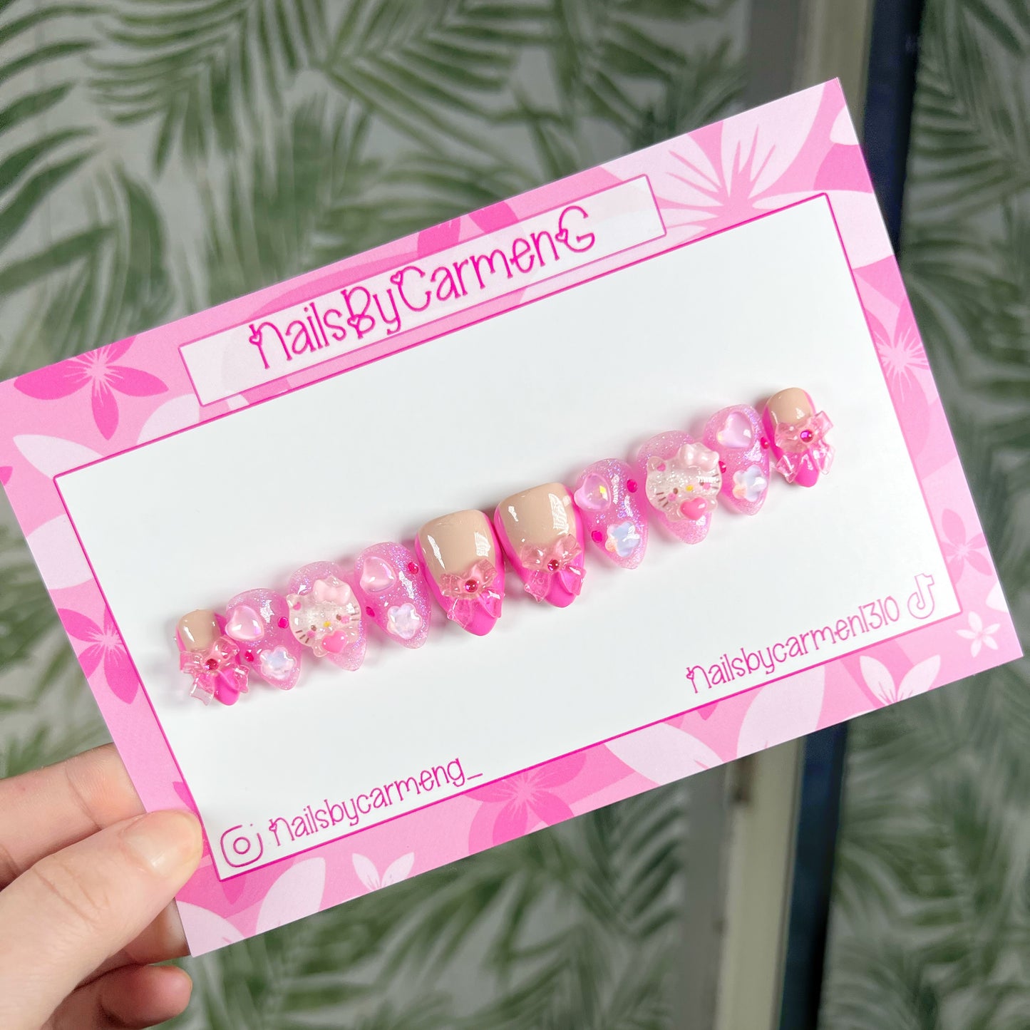 Pink charms Acrylic Press on nails