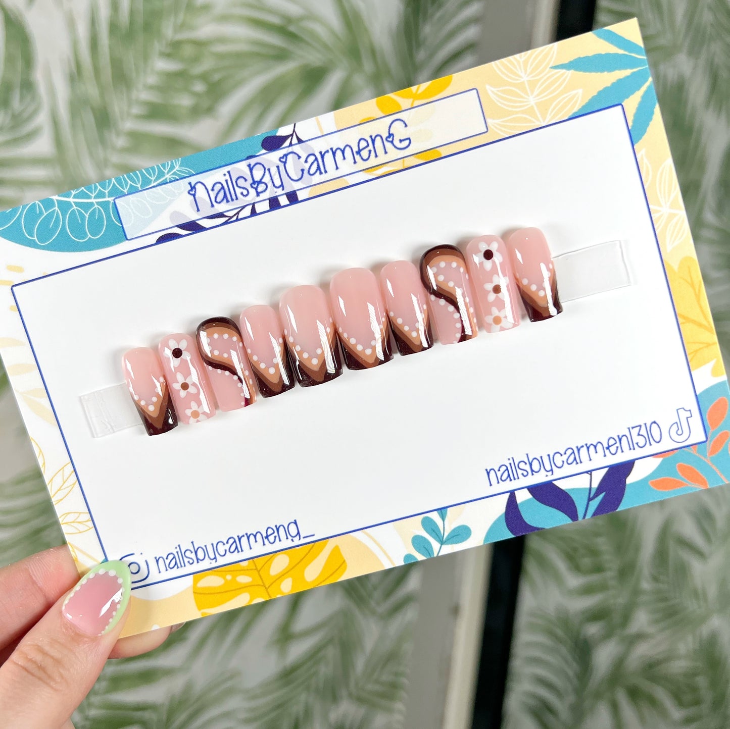 Brown Swirls French Tip Acrylic Press on nails