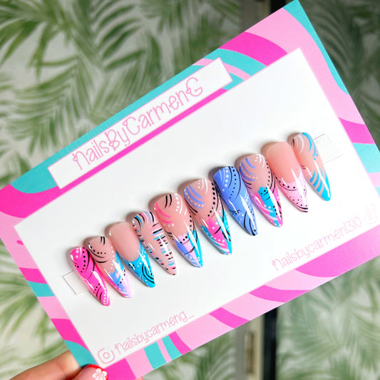 90’s blue and pink Acrylic Press on nails
