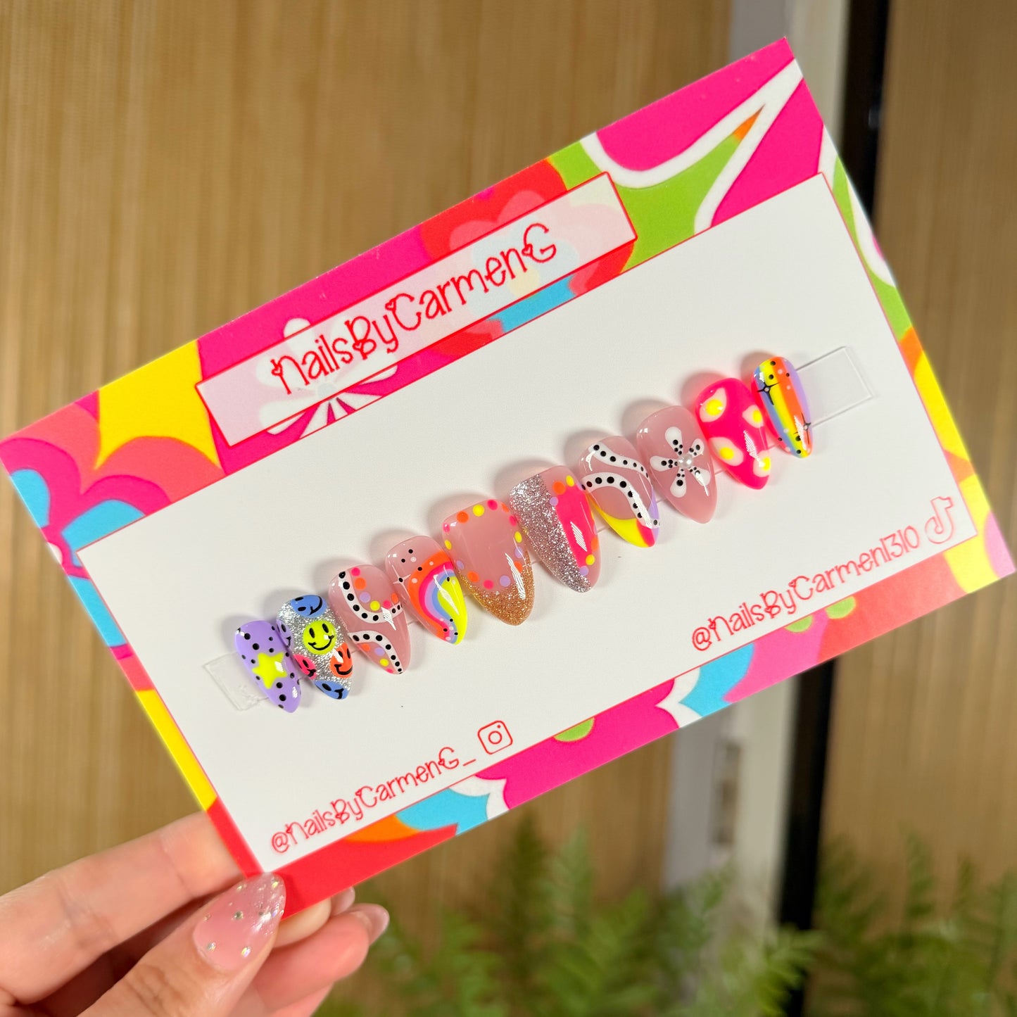 Retro neon spring smiles  Acrylic Press on nails
