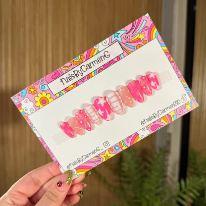 Pink stars and flowers mix match Acrylic Press on nails