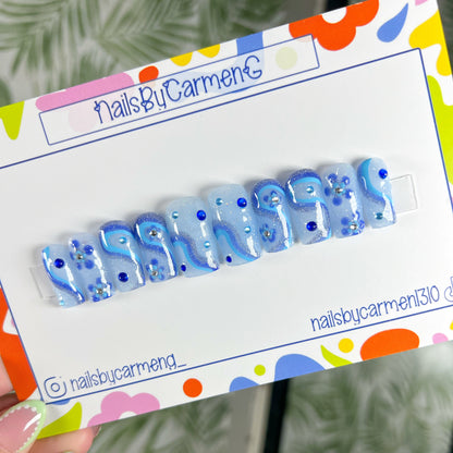 Summer blues and swirls Acrylic Press on nails