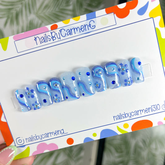 Summer blues and swirls Acrylic Press on nails