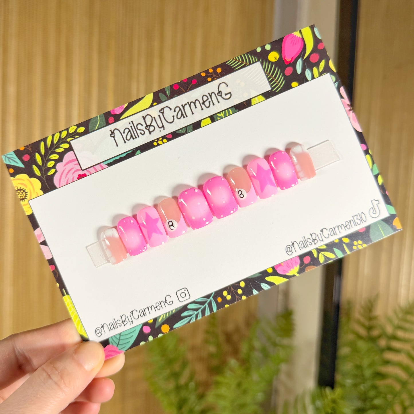 Pink star French tip Acrylic Press on nails