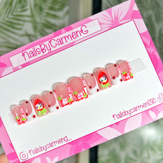 Strawberry kitty core Acrylic Press on nails