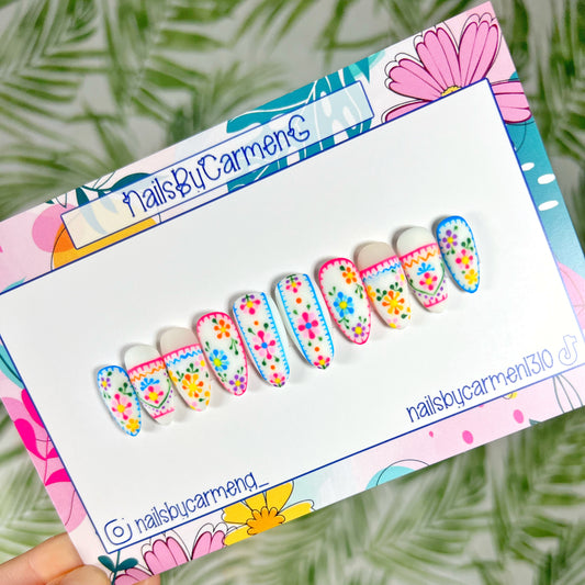 Colorful Spring Talavera Acrylic Press On Nails