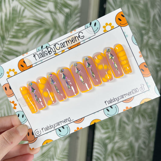 Neon orange blooming gel Acrylic Press on nails