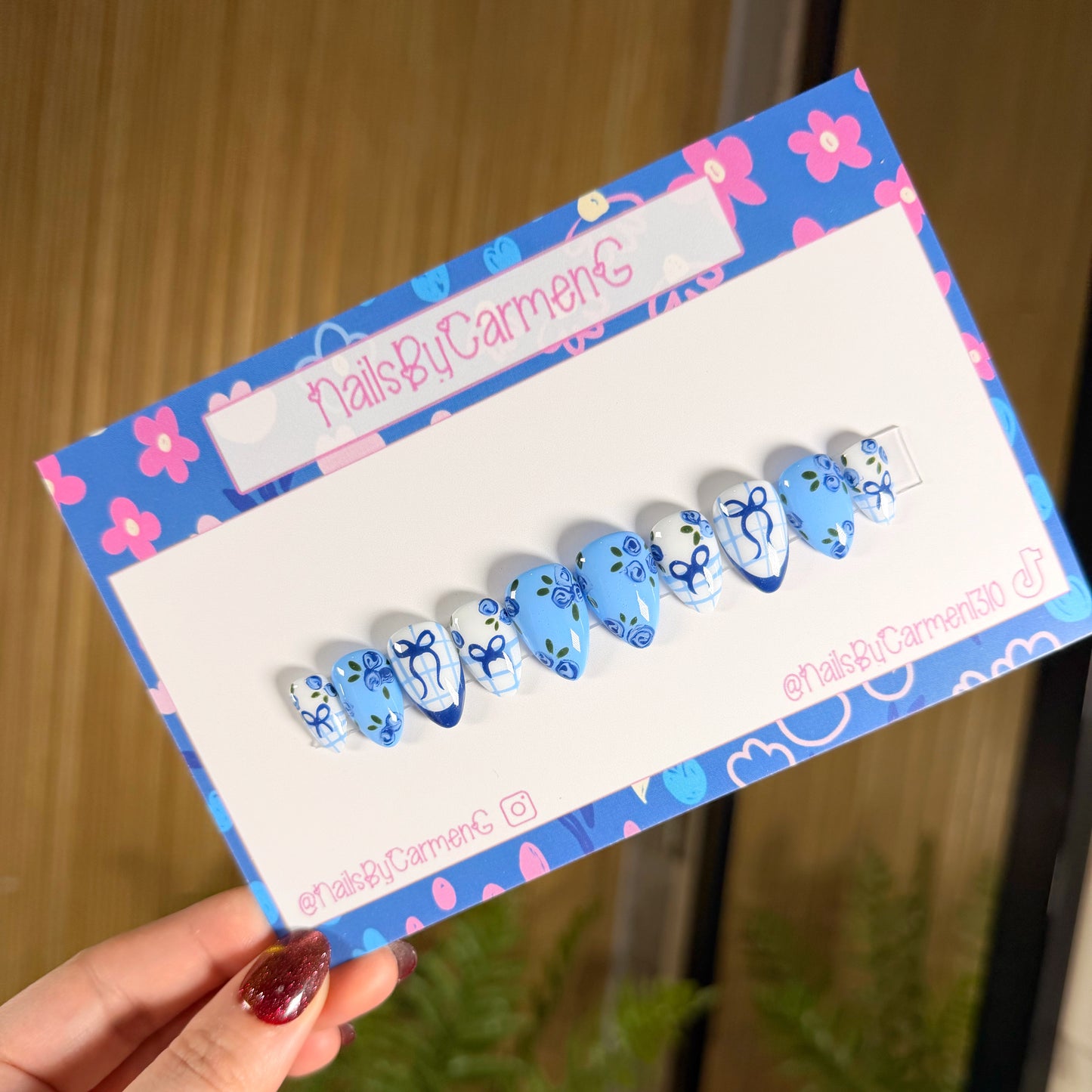 Blue roses and bows Acrylic Press on nails