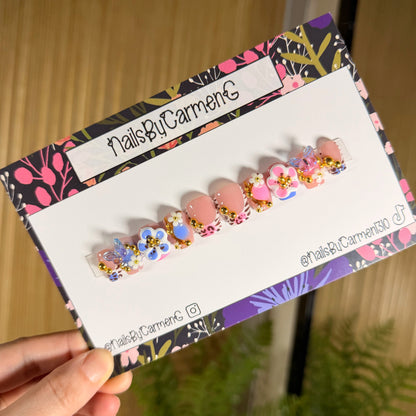 Pink blue animal print Acrylic Press on nails