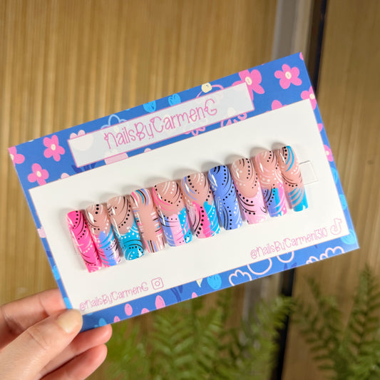 90’s blue and pink Acrylic Press on nails