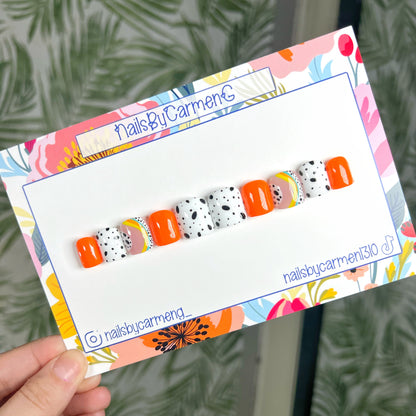 Orange polka dots Acrylic Press on nail