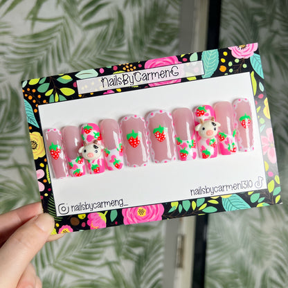 Strawberry cow Acrylic Press on nails